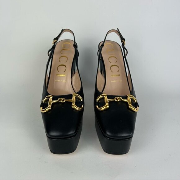 Gucci Horsebit Baby Platform Slingback Black Pumps Heels Size 40 - Picture 3 of 12